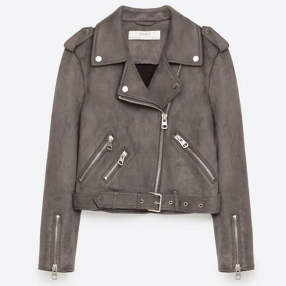 Zara Jackets & Blazers - Zara Basic Grey Faux Suede Moto Jacket Small Cropped Biker